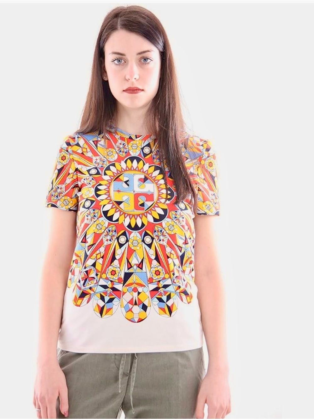 Tory Burch Multicolor Graphic Short-Sleeve Tee in Yellow, Red, Blue